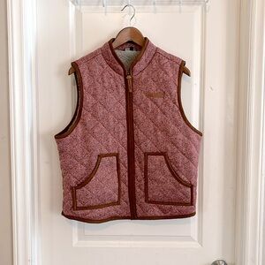 Simply Southern Quilted Vest Zip Brown Red Pink Chevron Cozy Pockets Large